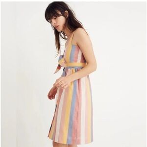 Madewell Tie-Front Cutout Dress Sherbet Stripe Size 2 100% Cotton